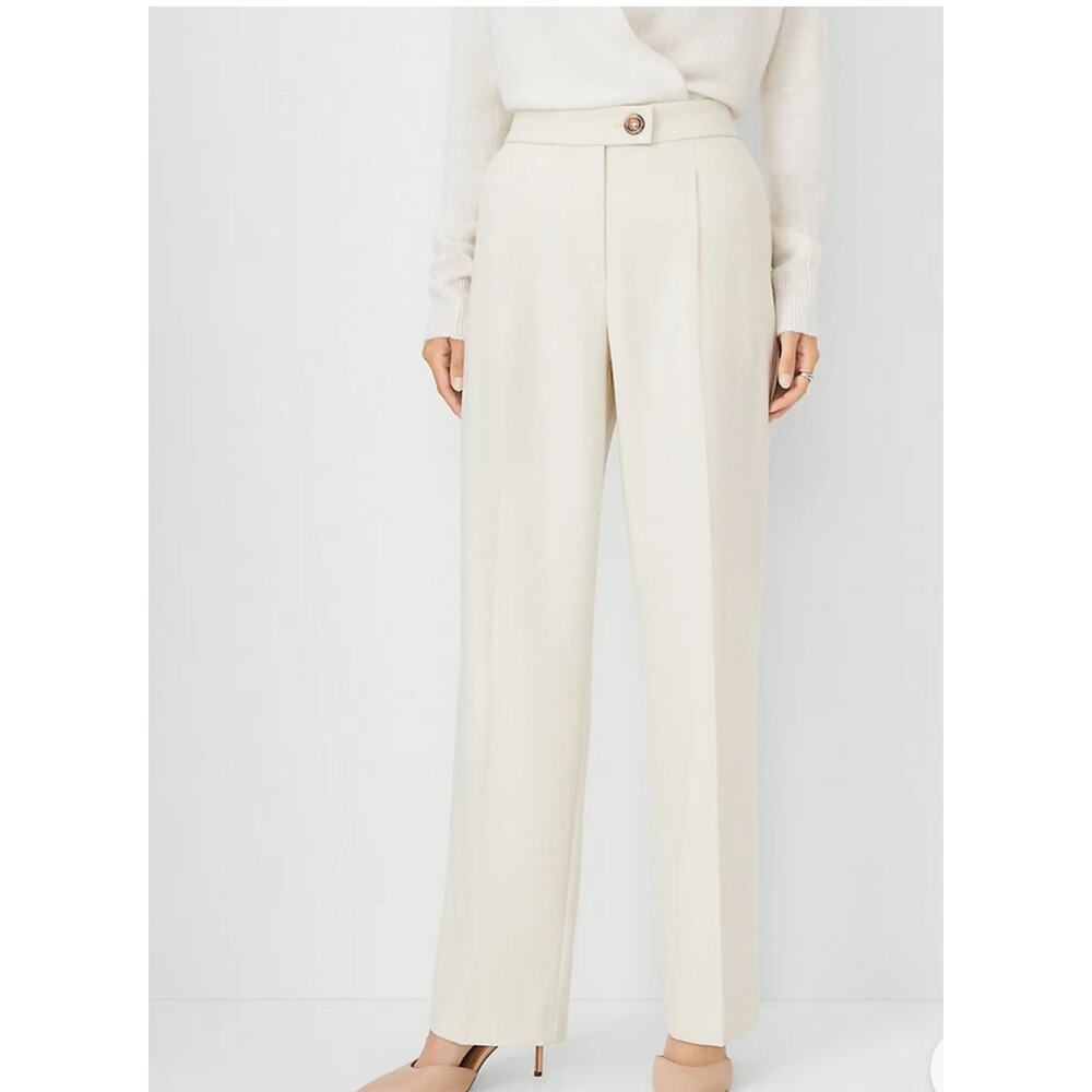 Classic Tailored Ann Taylor Straight Leg High-Rise Pleated Pants Cream SZ 14 NWT